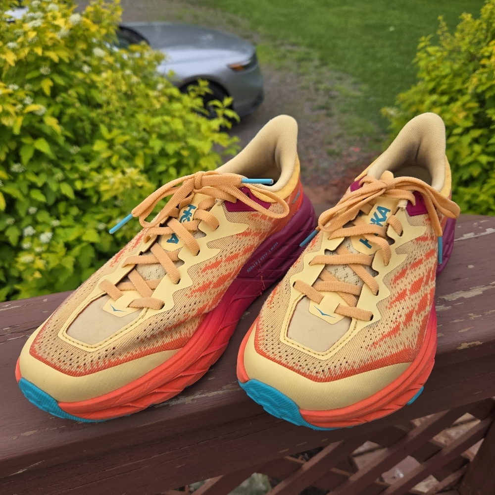 Hoka Speedgoat 5 Yellow and Orange Sneakers Modern Chunky Sole
